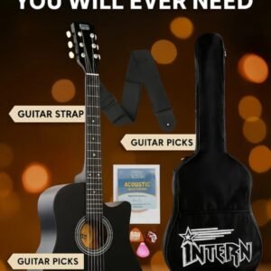Intern Acoustic Guitar Kit (Black) – Cutaway Design with Accessories