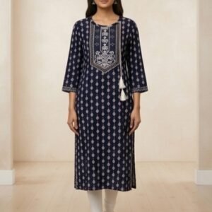 Women’s Printed Straight Kurta with Embroidered Yoke