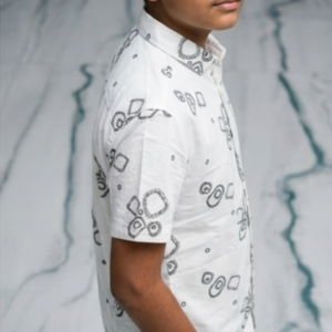 Boys Printed Casual Shirt (Beige / White / Black)