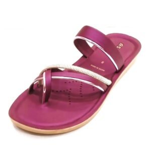 Women’s Stylish Toe-Ring Flats with Dual Strap & Stone Design