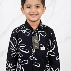 Boys Stylish Floral Print Shirt – Black & White